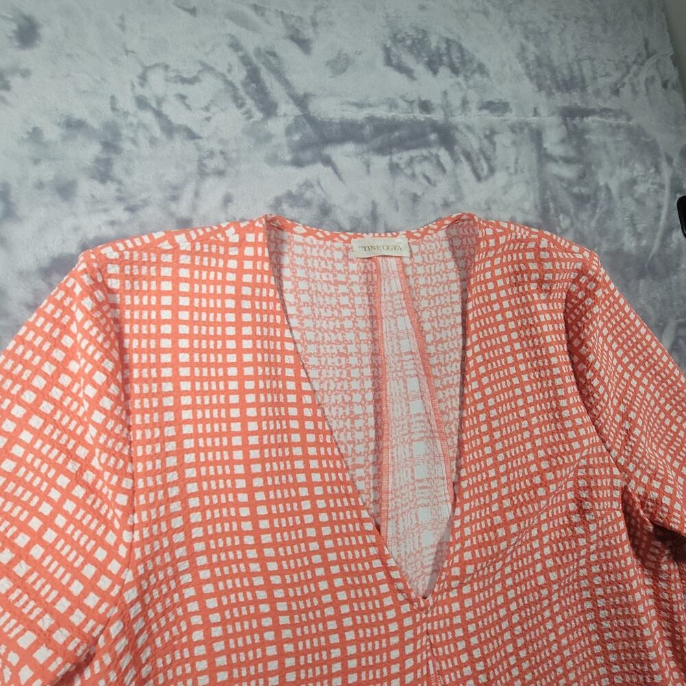 Stine Goya M Leila Maxi Dress V Neck Plaid Long Sleeve Orange - Picture 3 of 15